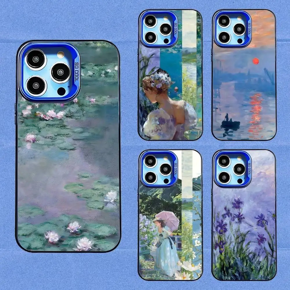 

Paintings Monet Claudes Phone Case For iPhone 16,15,14,13,12,11,8,7,Pro,Max,Plus,Mini,XS,SE Blue Candy Matte Shockproof Cover