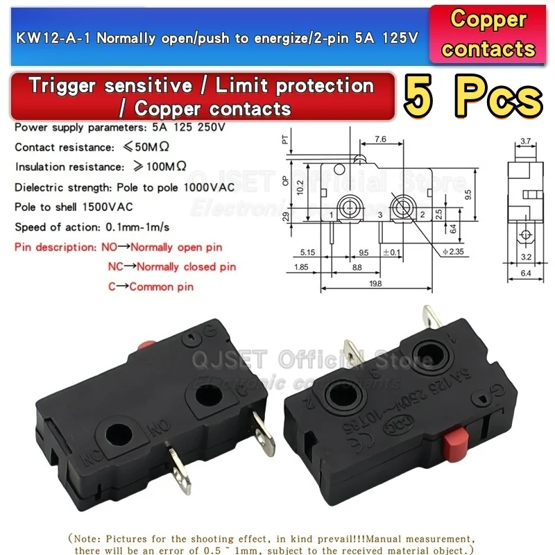 5 Stück 5A 125V250V KW12 Reise-Endschalter KW11-3Z-2 mit Griff 16mm Kontakt-Taster Mikroschalter KW12-N 2Pin/3Pin KW12-A 1NO/1NC