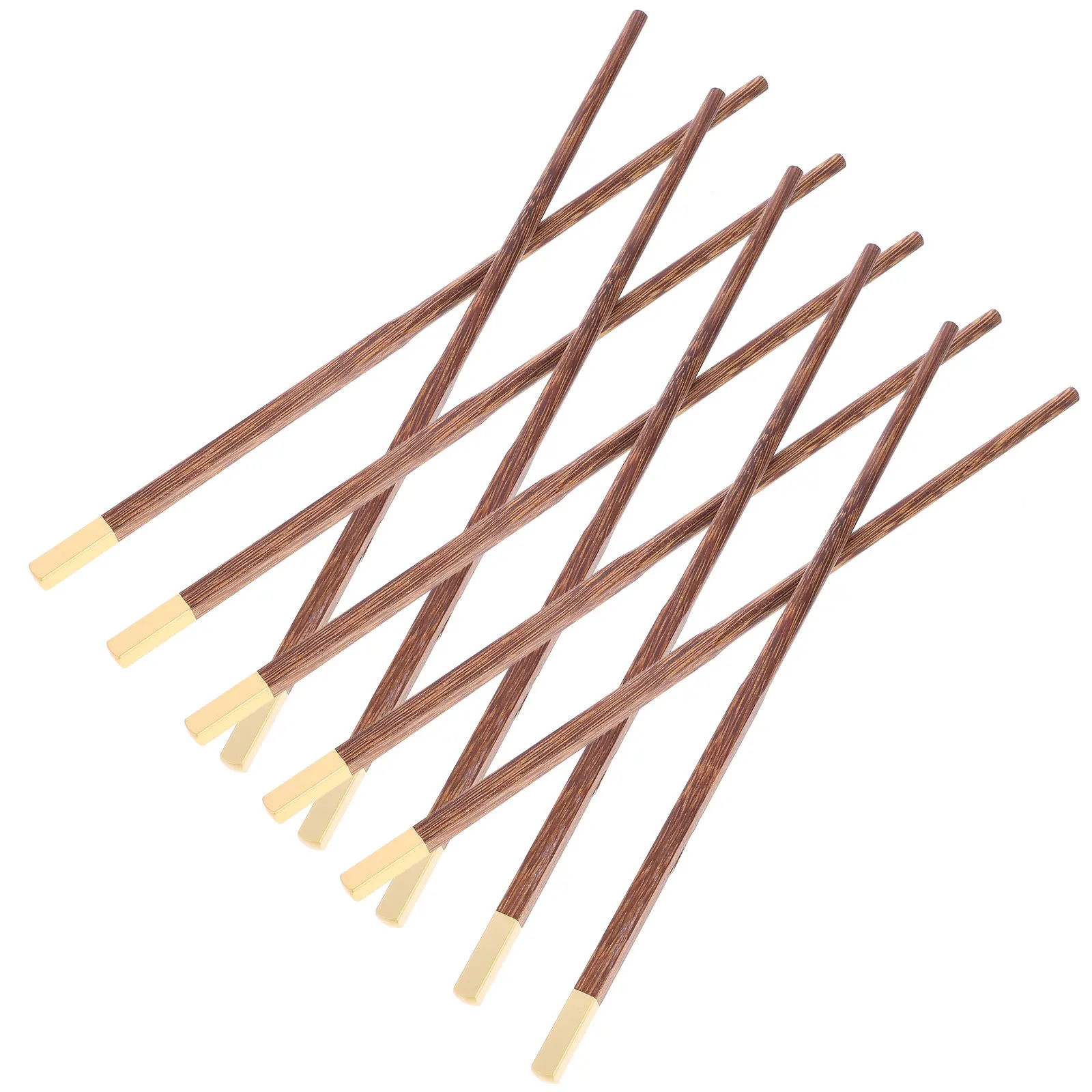 

5Pairs Wooden Copper Head Chopsticks Extra Long Elegant Hot Pot Frying Cooking Noodles Kitchen