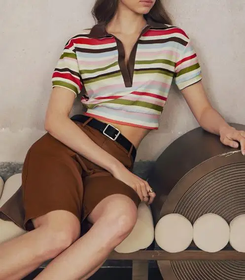 気質ストライプ2025夏新作通勤ストライプ半袖レディース