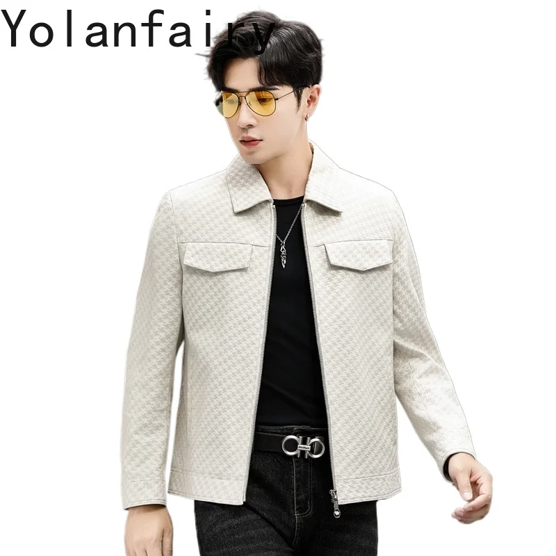 

YOLANFARIY Genuine Leather Jacket Men Real Sheepskin Autumn Coats Mens Clothing Short Style Business Casual Tops Куртка Мужская