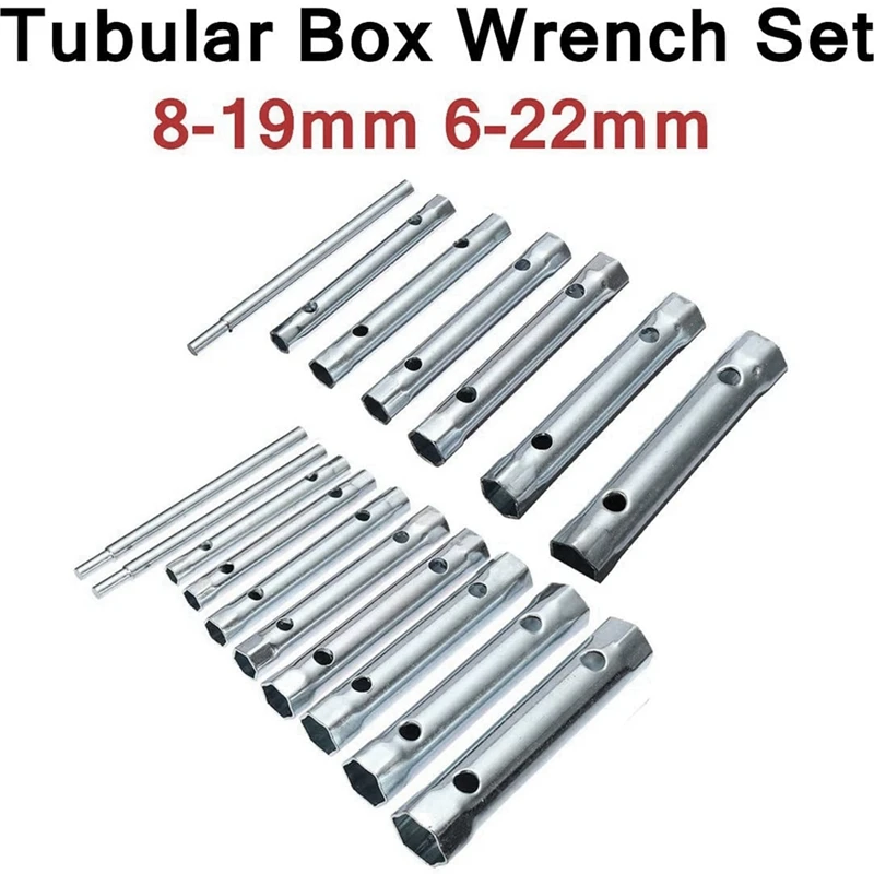 20Pcs 6-22Mm Metric Tubular Box Wrench Set Tube Bar Spark-Plug Spanner Steel Double Ended For Automotive Plumb Repair