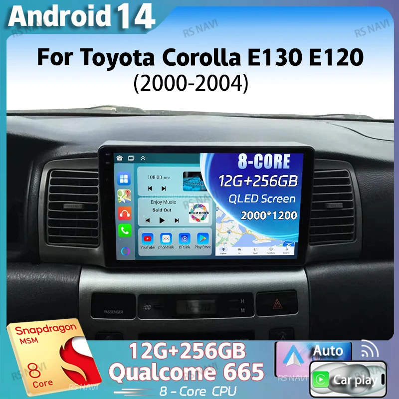 

Android 14 For Toyota Corolla E130 E120 2000 -2004 2K QLED Android Car Radio Multimedia Video Player GPS Stereo CarPlay