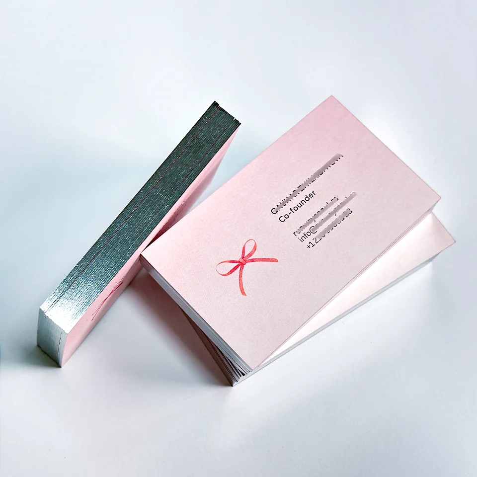 Luxury Thick Paper Printed Business Card Customized Embossed LOGO Hot Silver Edge Special Paper ID Card Pink Business Card