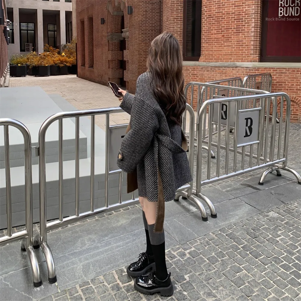 معطف تويد نسائي للخريف والشتاء للتخسيس Sle هيبورن Sle طويل Sve بزر واحد للإغلاق متوسط الطول لون نقي #4