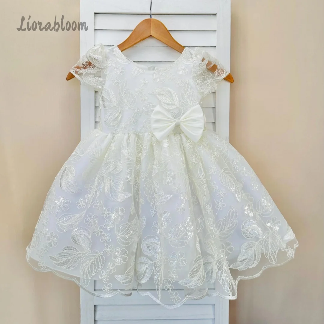 Abito da Cerimonia in Pizzo per Bambine, Vestito Personalizzato da Damigella, Abito per Festa di Matrimonio