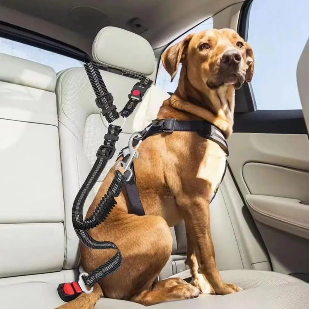 Dog Seat Belt Adjustable Dog Car Harness Seatbelt Nylon Leash Seat Belt with Elastic Bungee Buffer Adjustable Dog Car Restraint