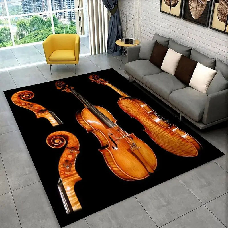 Rhythm Violin Cello Music Note Instrument Large Area Rug Non-slip Durable Carpet for Bedroom Living Room Sofa Doormat Floor Mat