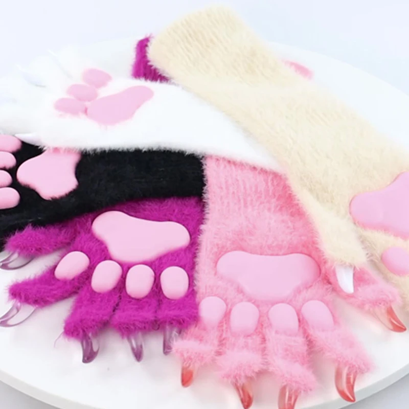 Animal Paw Gloves Long Nails Claw Gloves Fox Dog Claws Pads  Furry Fursuit Cute Cat Claw Mittens Halloween Party Cosplay