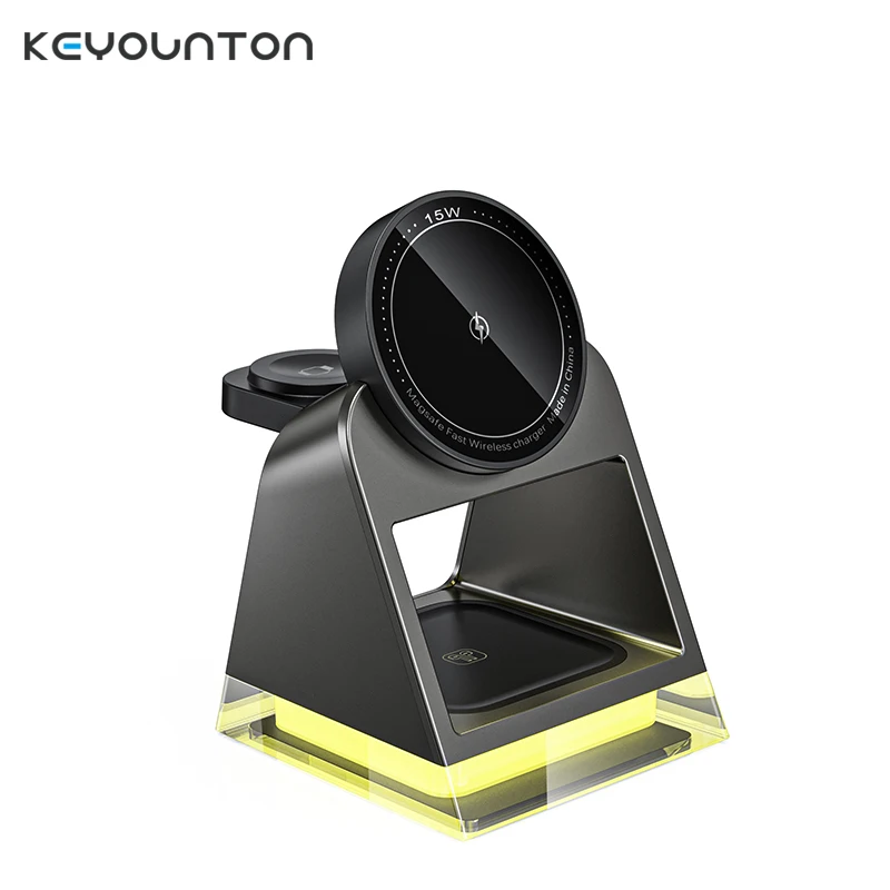 

Magnetic Wireless Charger Stand Led Light 3 in1 Wireless Charging Station Dock for IPhone16 15 iWatch9 Airpods Pro3 Charger Dock