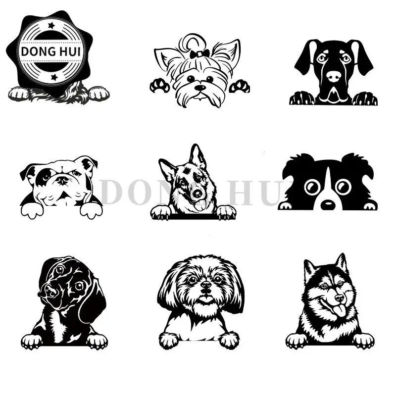 Black and White Dog Sticker Sharpie Shepherd Poodle Peeking Sticker PVC Scratch Decal Waterproof Motorcycle Helmet Laptop