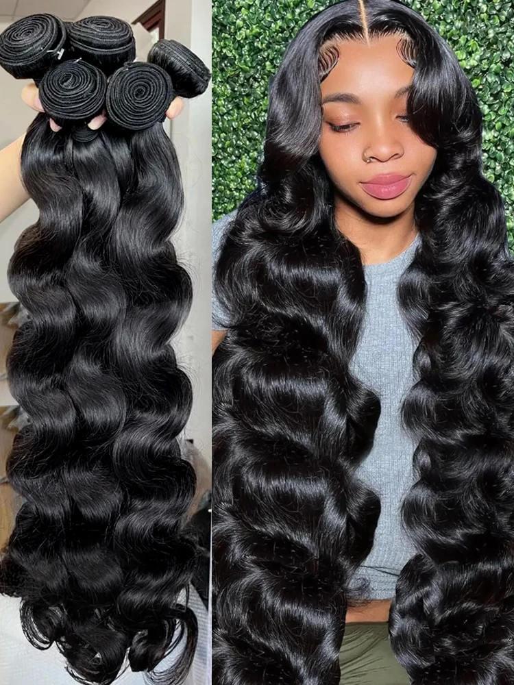 Body Wave Raw Bundles 100% Human Hair 30 36 Inch 3 4 Remy Virgin Brazilian Water Wave Hair Weaving Double Drawn Hair Extensions