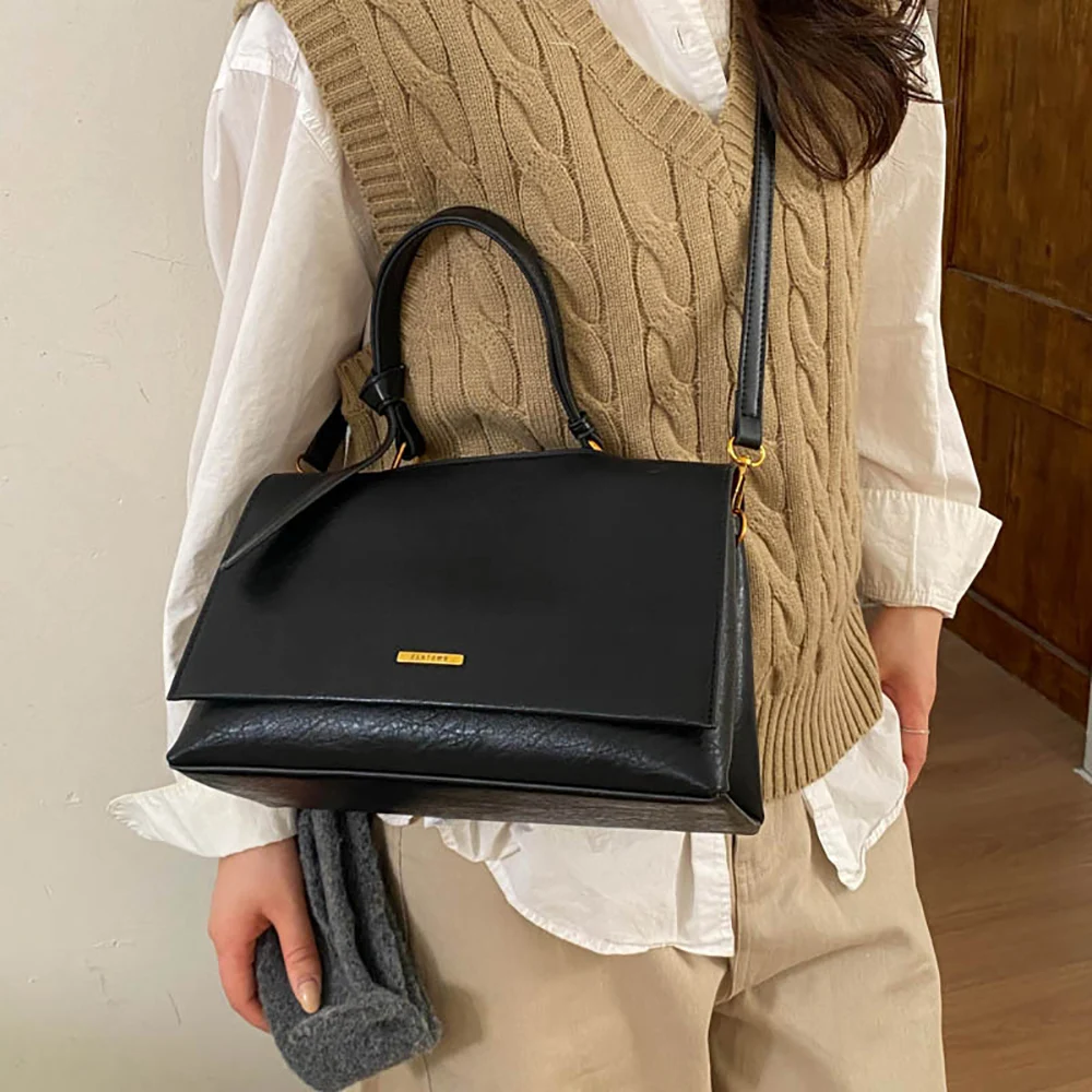 

Vintage Oil Wax Leather Crossbody Bag Women High Grade Solid Color Texture One Shoulder Bags Versatile Working Commute Handbags