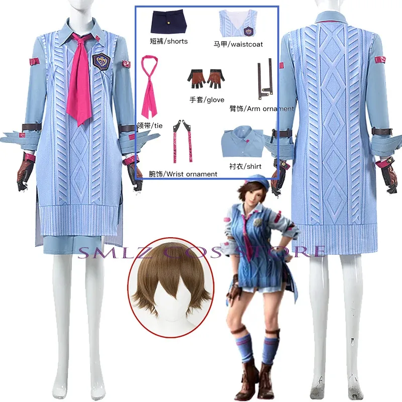 

Asuka Kazama Cosplay Game Tekken 8 Costume Women Long Uniform Tie Shorts Outfit Suit Halloween Party Clothes for Woman Girl