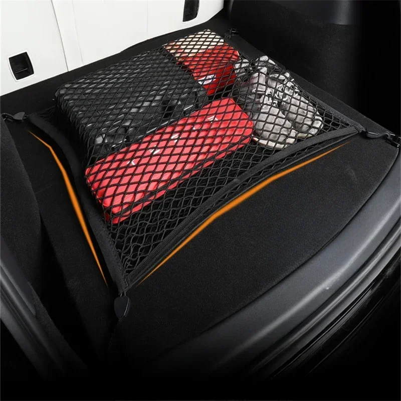 For Tesla Model Y Rear Cargo Fixed Net Stowing Tidying Car Interior Modification Trunk Luggage Equipaje Storage Net Bag Hook