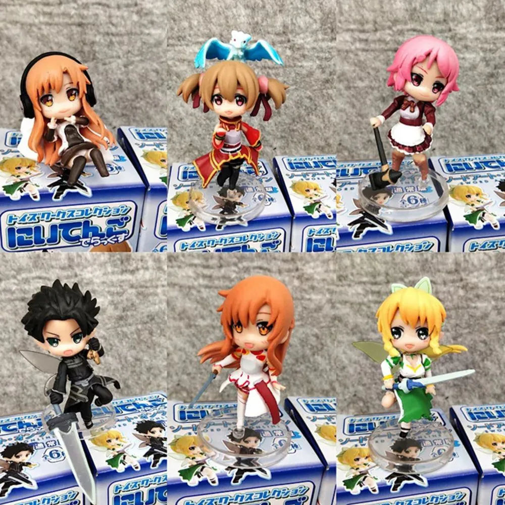 6 قطعة/الوحدة السيف الفن على الانترنت 2 أرقام كيريتو Asuna Leafa Lisbeth السيليكا الجنية الرقص ساو نموذج صغير الدمى