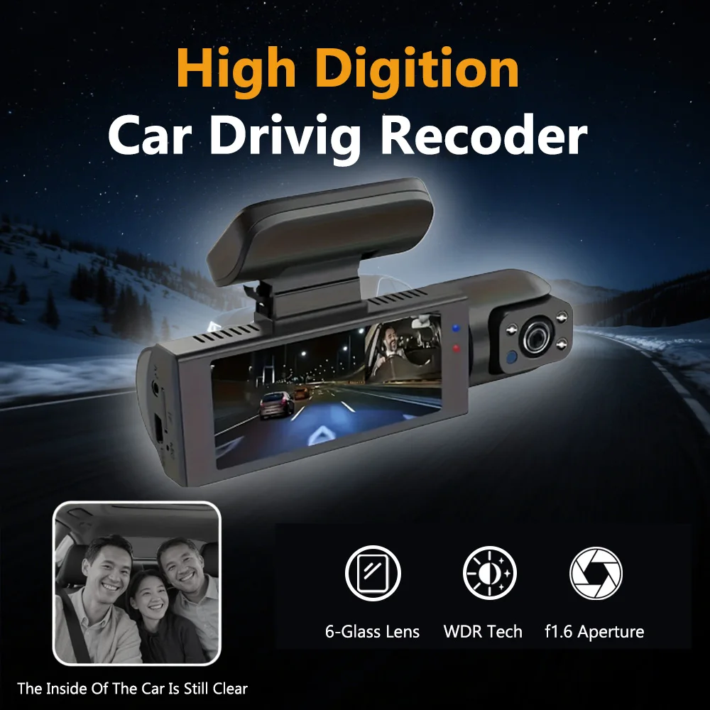 

Dashcam High-definition Night Vision Vehicle-mounted DVR Front and Inside the Vehicle Dual-lens Parking Monitoring