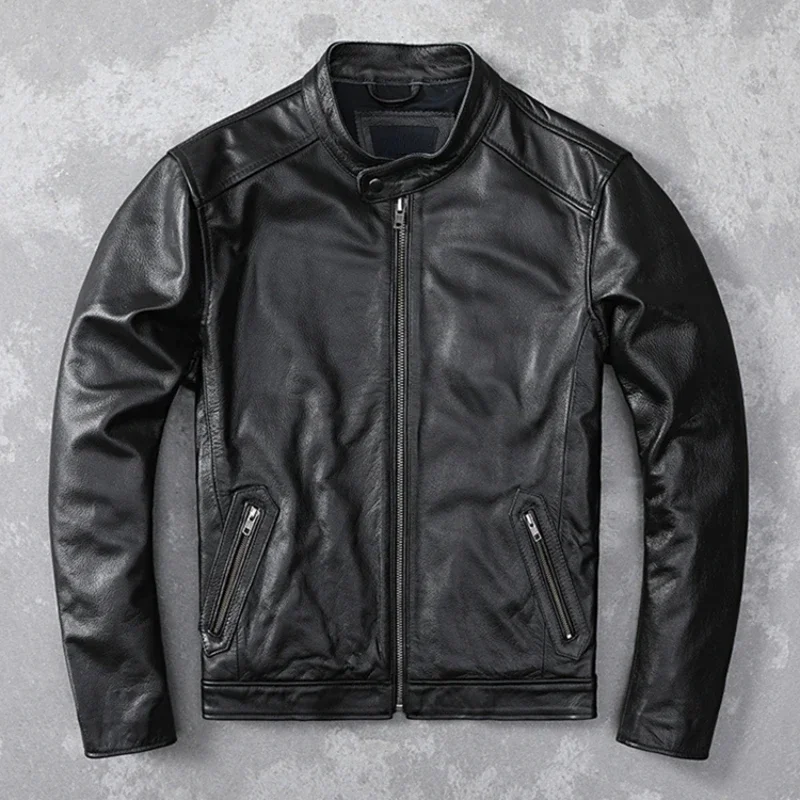 Spring Natural Genuine Leather for Man Motorcycle Slim Male Coat Men's Sheepskin Biker Fashion Clothing