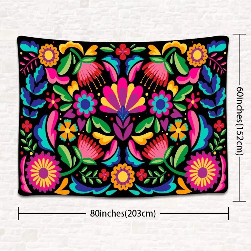 VIKAMA Mexican Floral Tapestry, Colorful Folk Art Print Wall Hanging for Bedroom, Living Room & Bohemian Home Decor