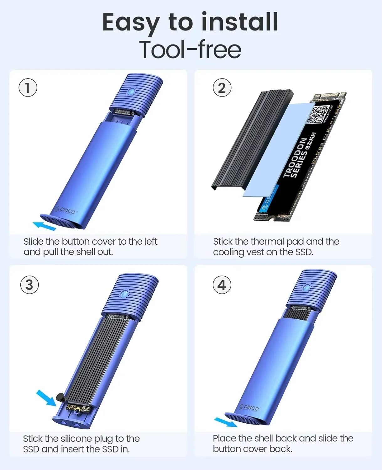 ORICO M.2 NVMe SATA SSD الضميمة محول أداة خالية USB C 3.2 Gen 2 10Gbps NVMe 5Gbps NGFF SATA PCIe مع بالوعة الحرارة المعدنية