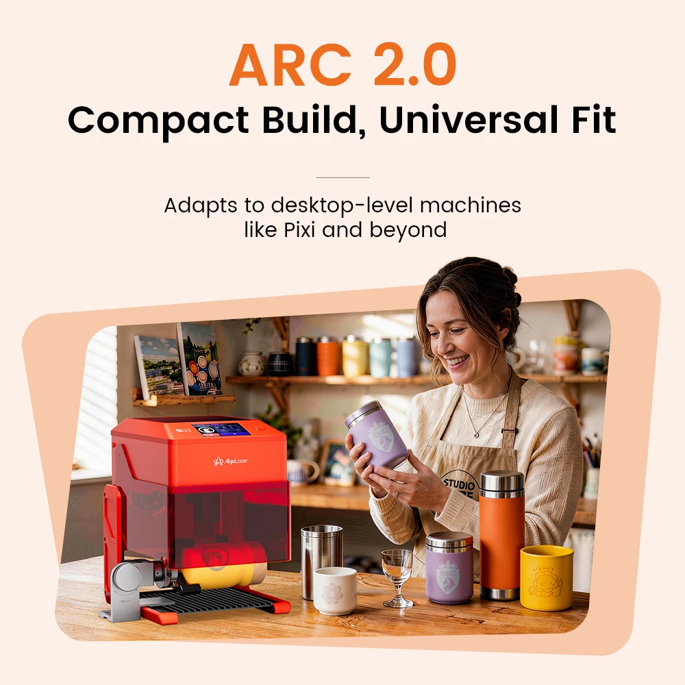AlgoLaser ARC 2.0 3‑in‑1 Rotary Roller Module Ring Chuck Rotary Attachment for Laser Engraver Tumbler Mug Bottle Engraving DIY view 2