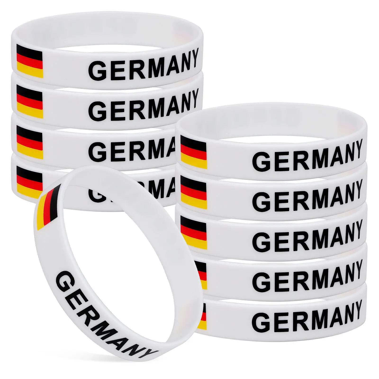 10 pcs Eco-Friendly Silicone Wristbands National Flag Printed Flexible Bracelets For Sports Events Competition Match Unisex
