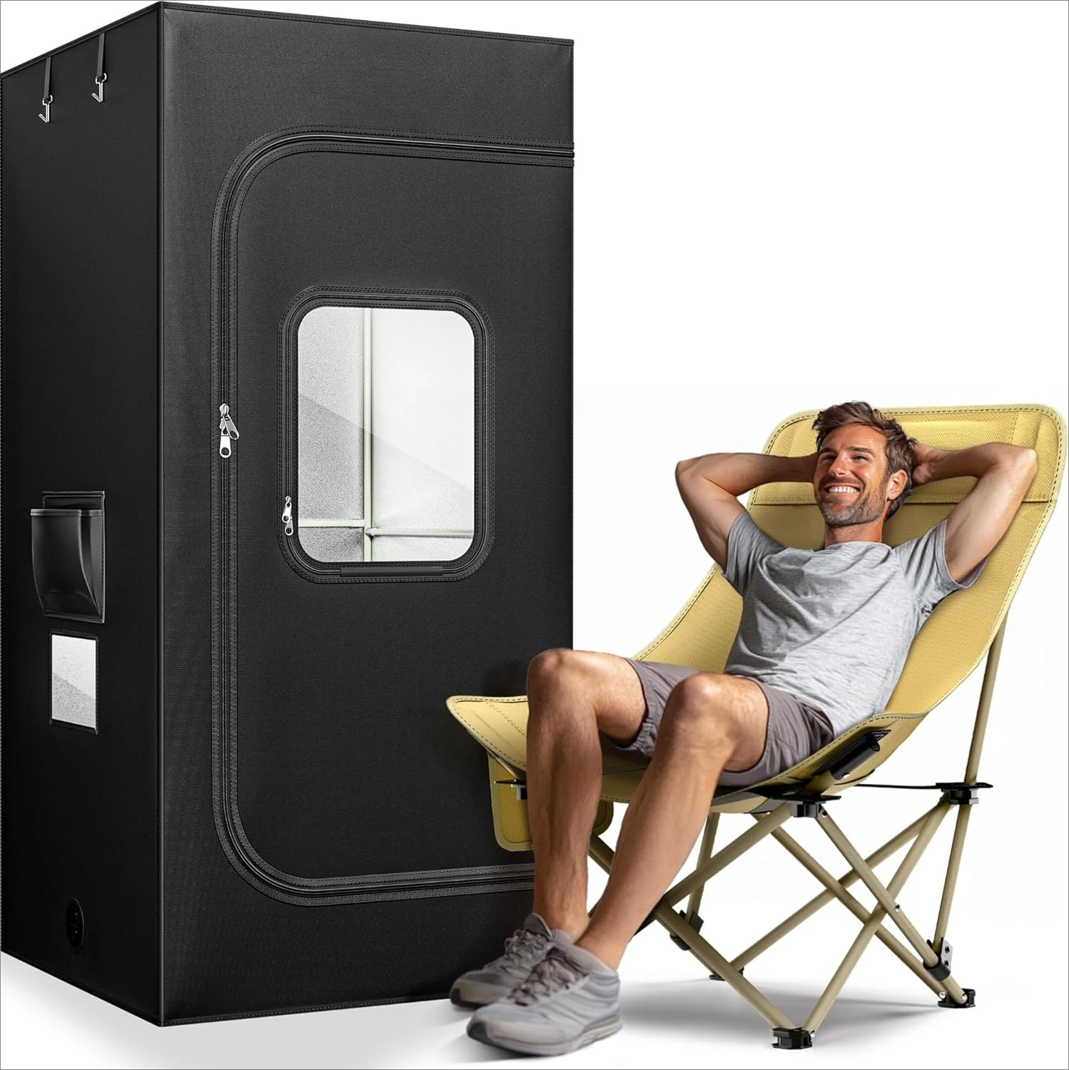 Sauna de vapor portátil 1200W 3L, tienda con silla ergonómica con respaldo alto, caja de sauna personal de cuerpo completo