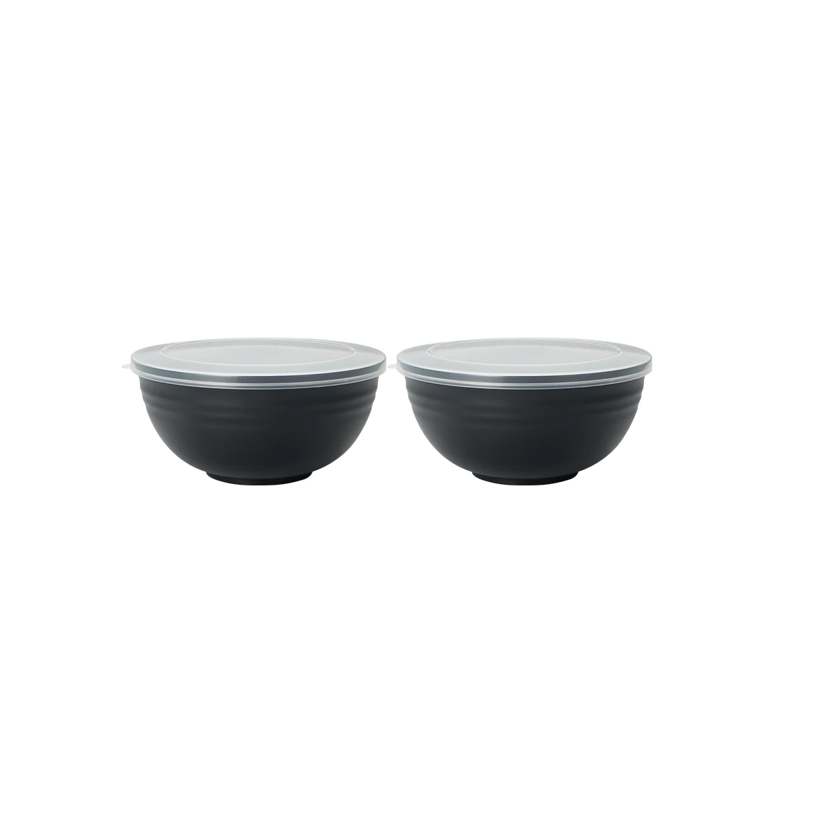 2/4/6pcs Black plastic bowl with lid reusable for home kitchen restaurant RV Camping Work school packing grain salad food