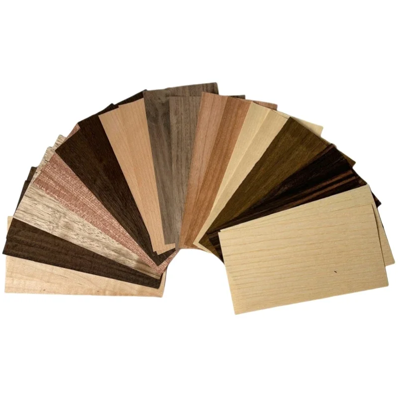 Paquete de variedades de chapa para trabajos de marquetería e incrustaciones con 14 piezas de hojas de chapa de madera doméstica y exótica, hojas de madera natural