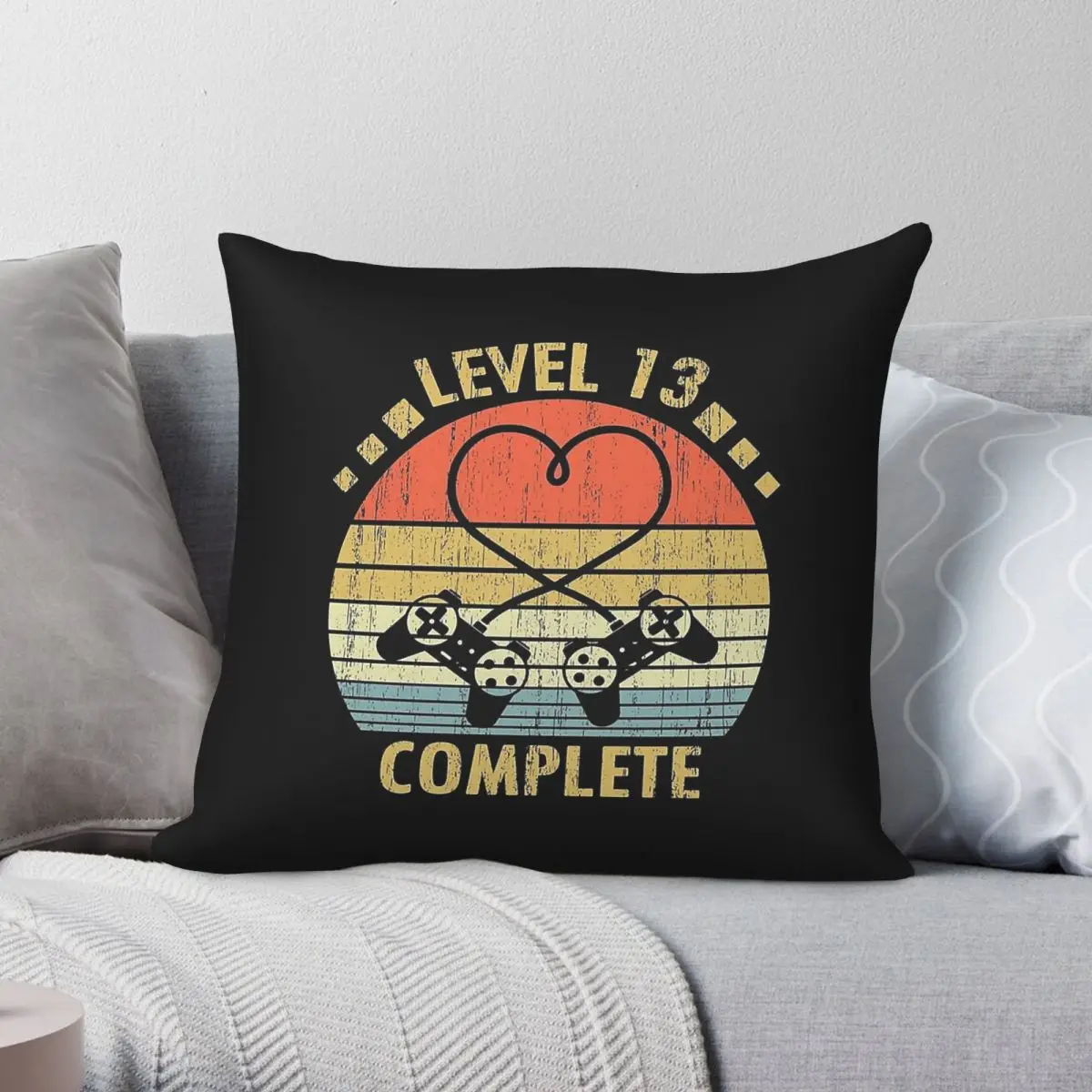 Level 13 Complete Gamer Square Pillowcase Polyester Linen Velvet Printed Decorative Pillow Case Sofa Seater Cushion Cover 45x45