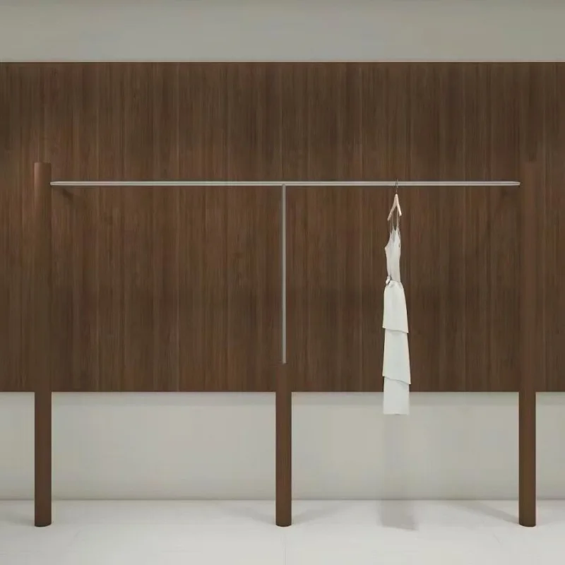 Customized. Buyers Shop Solid Wood Walnut Clothing Store Display Stand Floor-Mounted Wall Clothes Rack Stainless Steel Wall-Moun
