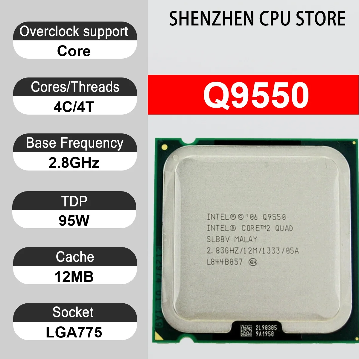 Intel Core Q9550 4 Core 4 Thread 2.8GHz 95W 12MB Cache 45nm LGA775 SLB8V DDR2 800 MHz Yorkfield