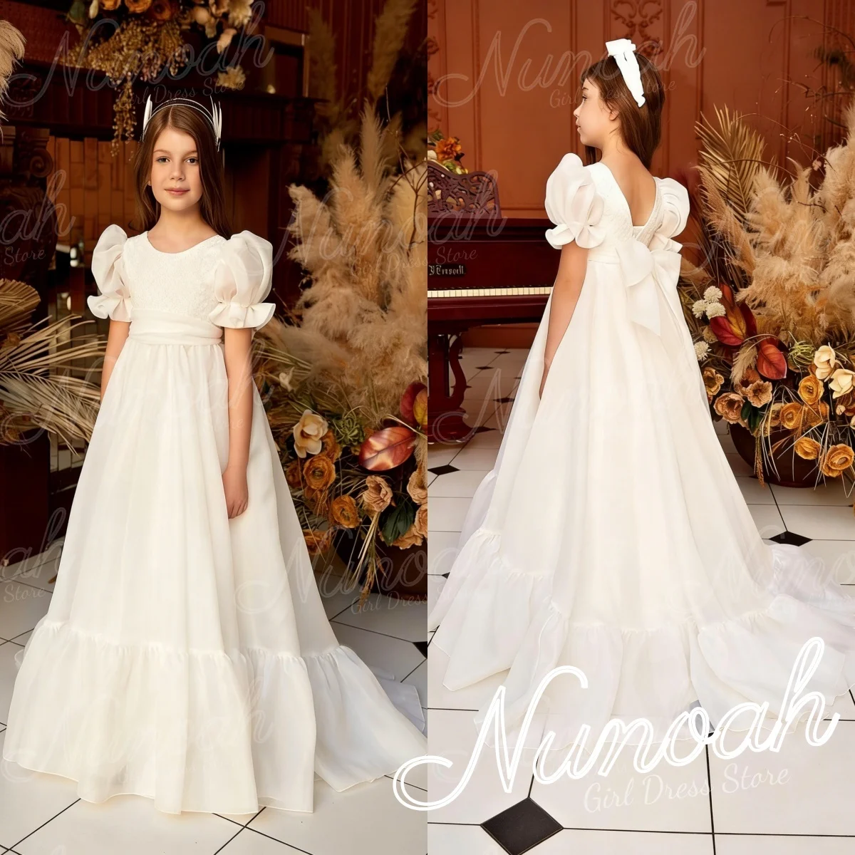 

Белые платья для девочек на свадьбу, тюлевые платья в пол для девочек на день рождения, с бантом, для первого причастия, на заказ