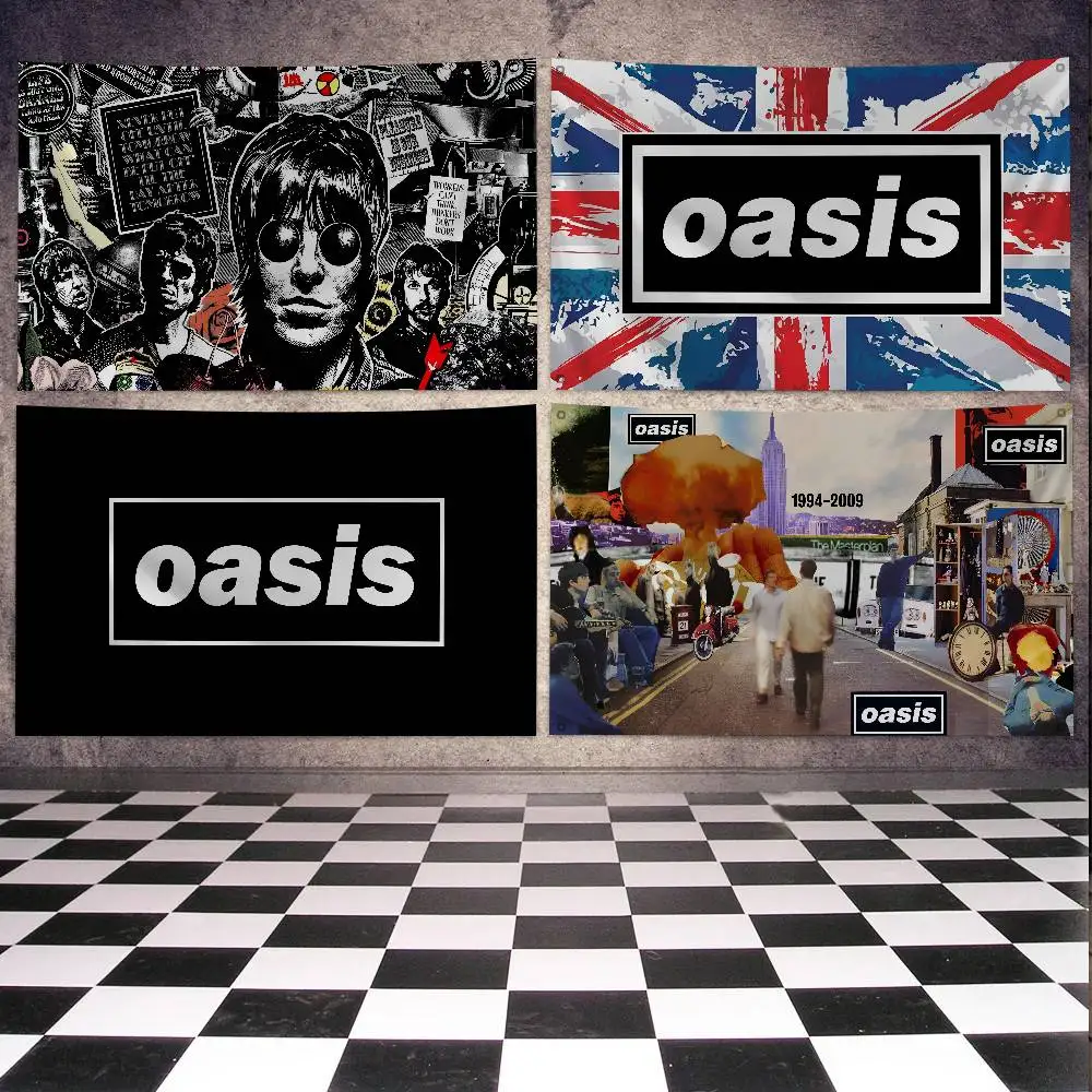 Beliebte Kombinationen O-Oasis Band Flagge Banner Vier Loch Flagge Polyester Outdoor Dekor Raumästhetik