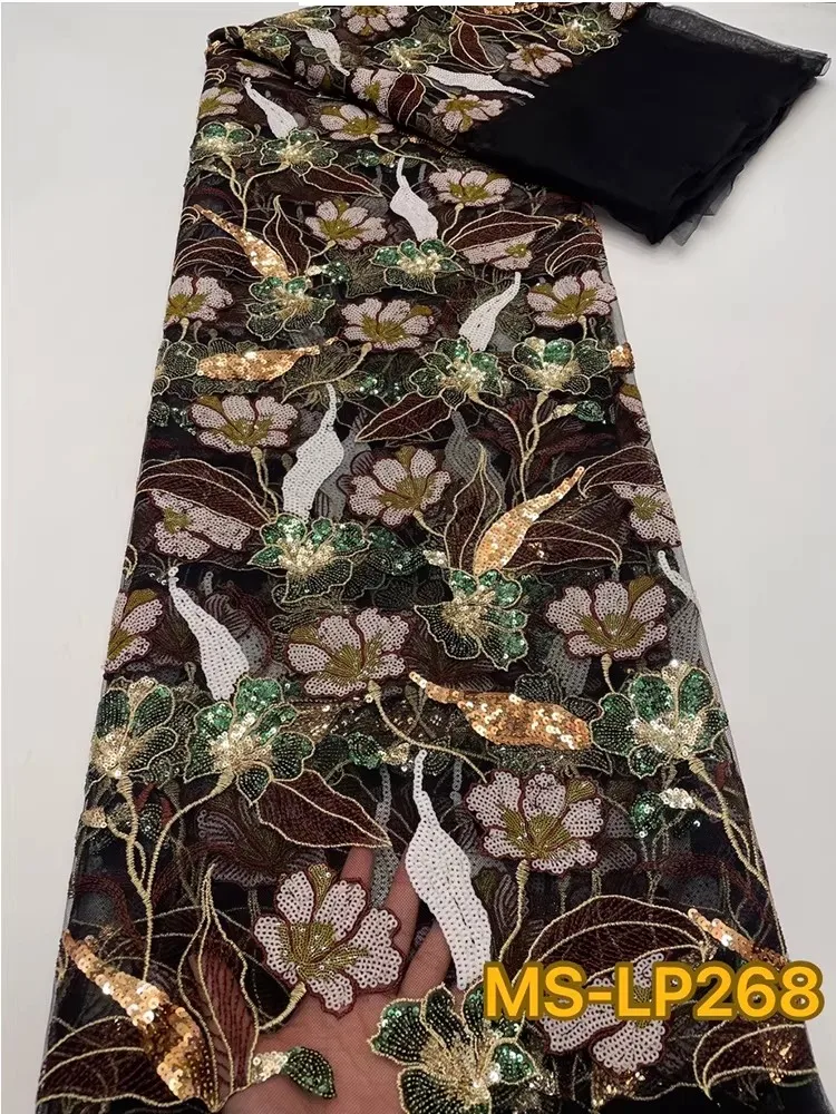 1yard Luxury Double color bead flower sequin embroidery tela Dress cheongsam diy sewing fabric New soft mesh fabric view 4