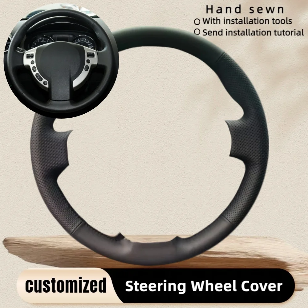 Custom Car Steering Wheel Braid Cover Hand Sewn Black Leather For Nissan Qashqai J10 X-TRAIL NV200 2008-2012 Car Accessories