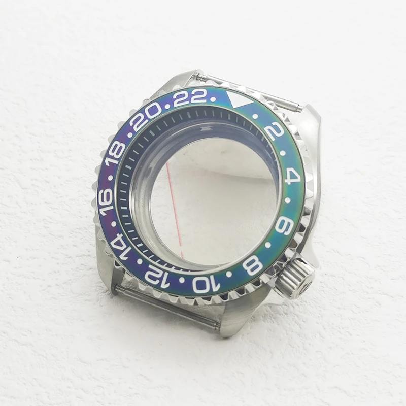 42 مللي متر NH35 الفضة ثنائي الطبقة قبة الياقوت الزجاج حالة يناسب NH35 NH36 4R 7S حركة 28.5 مللي متر الطلب مع الحافة إدراج ساعة حالات تجديد