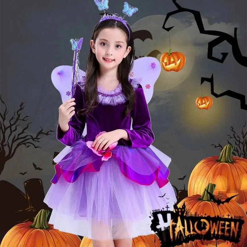 loween Children's Performance Costume Witch Girl Fairy  eup Dance Cosplay Performance Clothes Fem Toddler