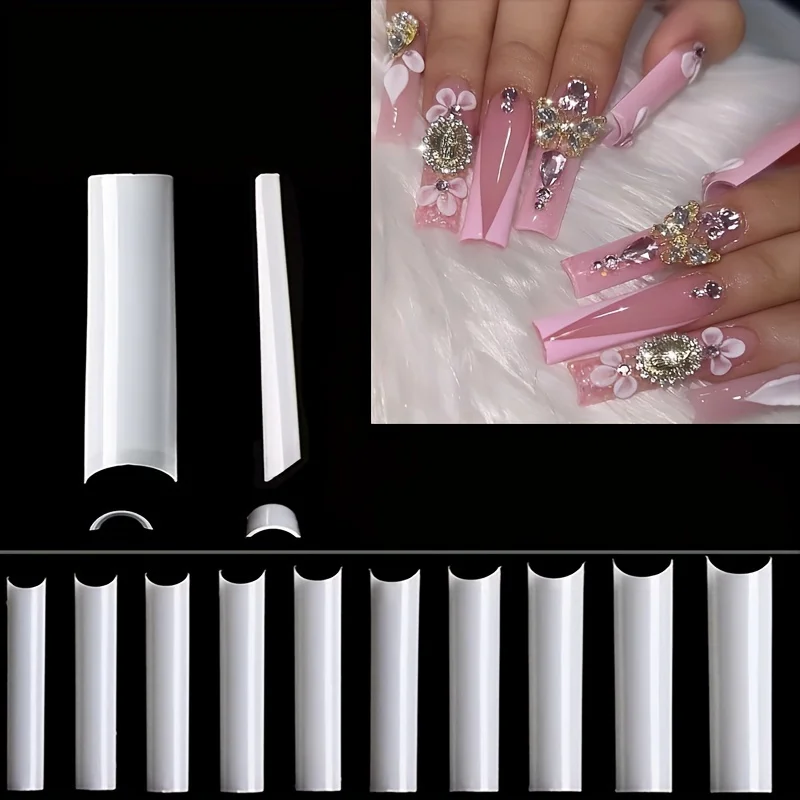 No C Curve Square Nail Tips-No C Curve Long Nail Tips-502Pcs No C Curve XXL Square Straight False Nail Tips Half Cover Clear Natural