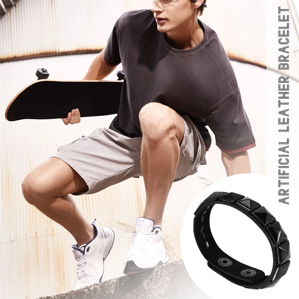 FZFZ 2Pcs 화이트 리벳 + 블랙 리벳 펑크 피라미드 스터드 인조 가죽 팔찌 팔찌