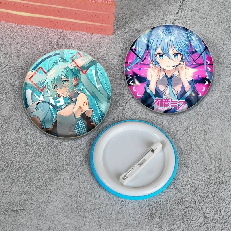 58/44/32mm Miku Anime Round Pins Cartoon Badges Cosplay Handmade Tinplate Brooch on Backpack Clothes Chest Ornament Gifts