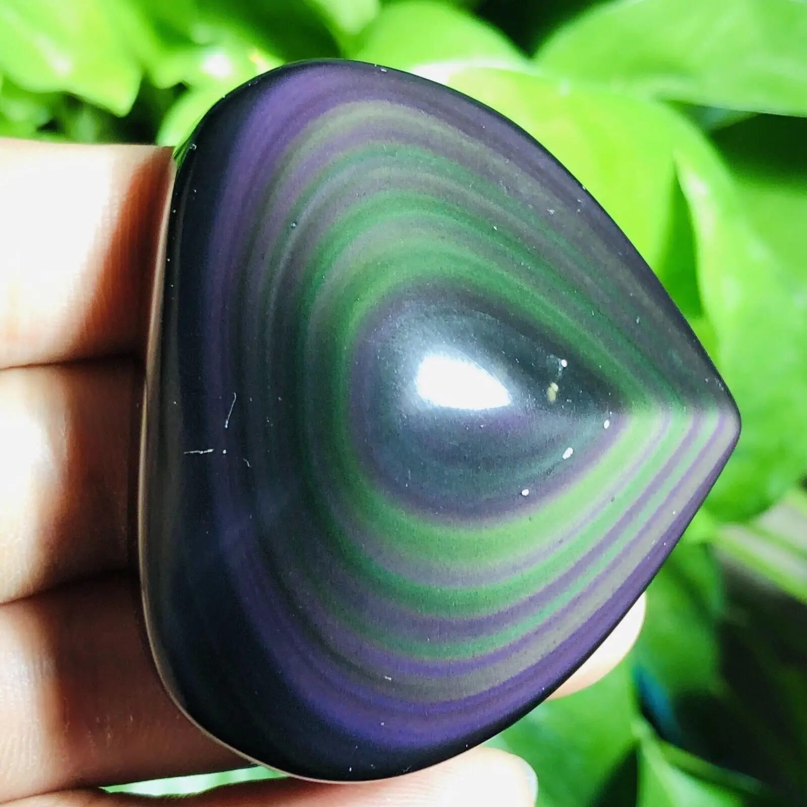 Natural Rainbow Eye Heart Obsidian Cat Eye Polished Quartz Crystal Healing