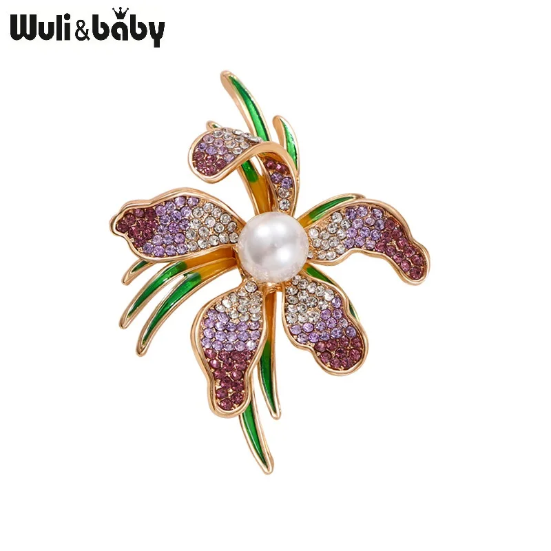 Wuli&baby Shining Flower Brooches For Women 4-color Pearl Elegant Flowers Plants Party Office Brooch Pins Gifts
