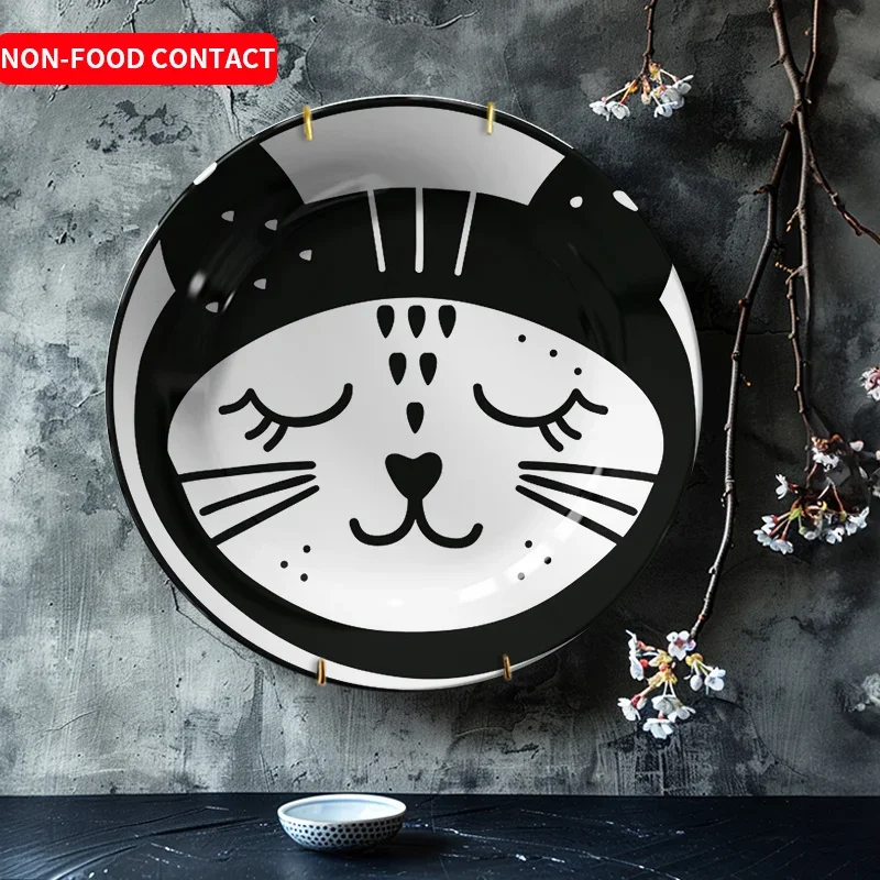 1pc Cute Cat Print Ceramic Decorative Plate - Artistic Round Tabletop Decor for Living Room, Bedroom, Study - Non-Food Contact