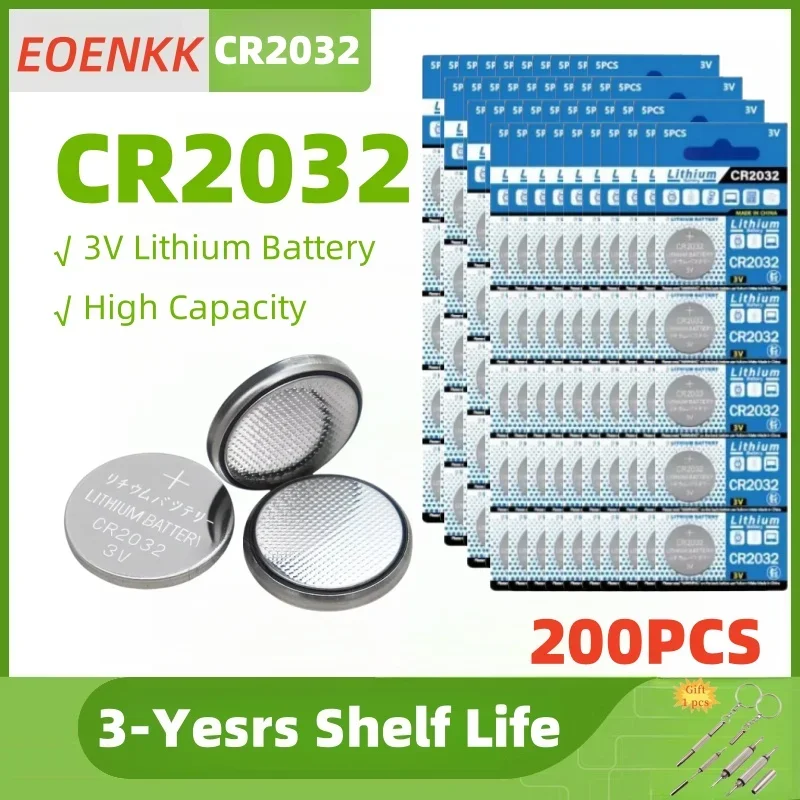 

200PCS Original 100PCS CR2032 3V Lithium Button Cell CR 2032 Coin Battery DL2032 ECR2032 BR2032 2032 Long Lasting For Watches