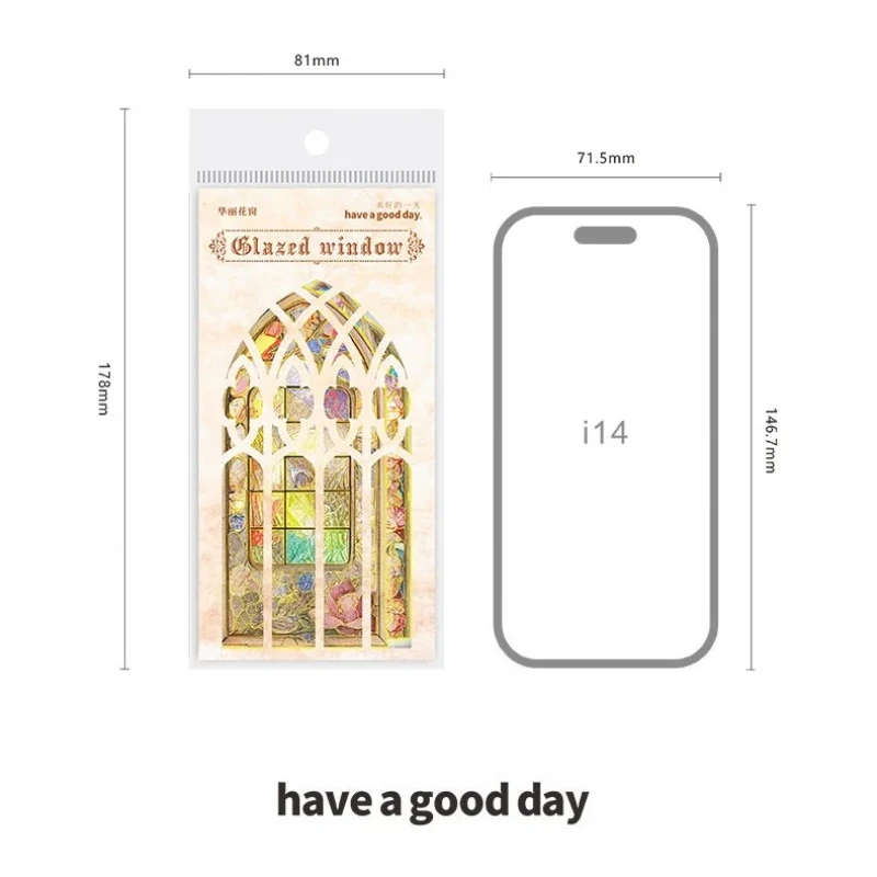 10pcs 빈티지 스테인드 글라스 PET 방수 스티커 레트로 Scrapbooking 용품 고딕 창 저널 장식