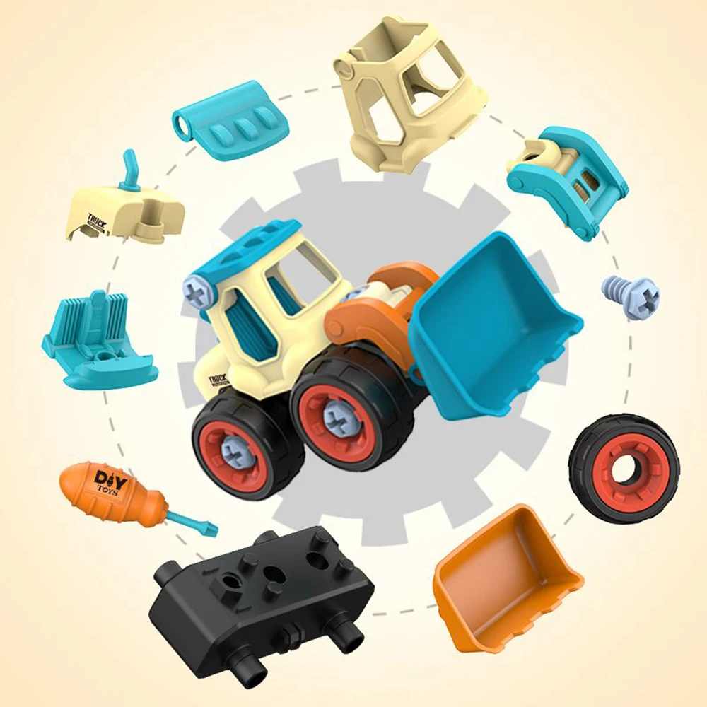 Take Apart Engineering Vehicle Toy, DIY  Construction Car Truck Screw Build Toy for Kids 4pcs