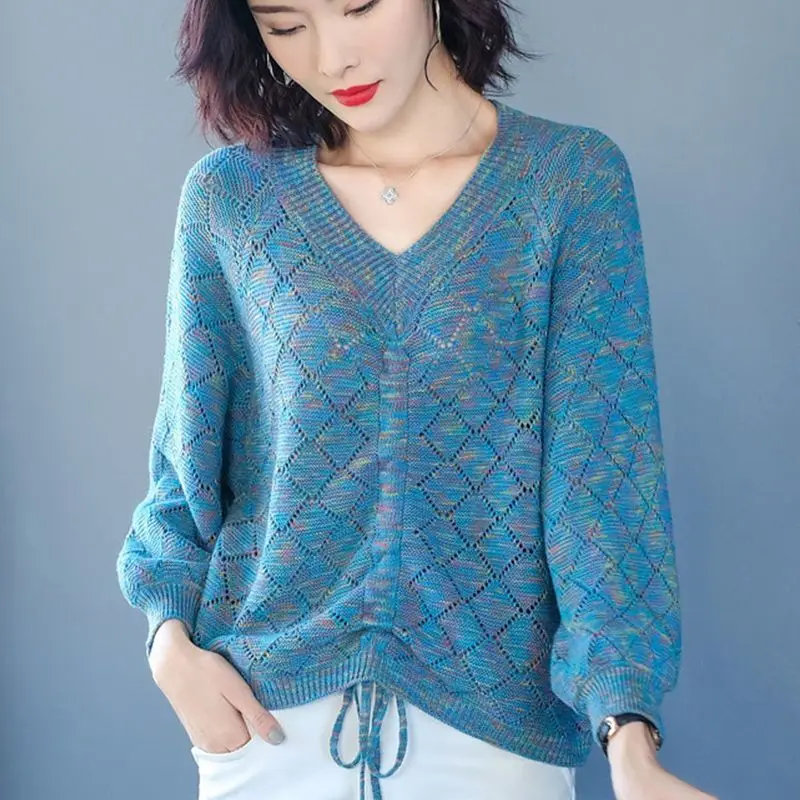 Drawstring Sweaters For Women 2025 Spring Autumn Sweater Top Ladies Office Warm Knitted Woman Pullovers Winter