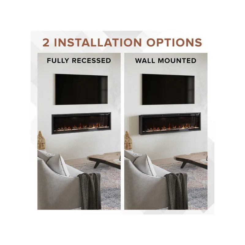 Smart Linear Electric Fireplace - Recessed in-Wall and Wall-Mount, Multiple Flame  Compatible  Assistant,