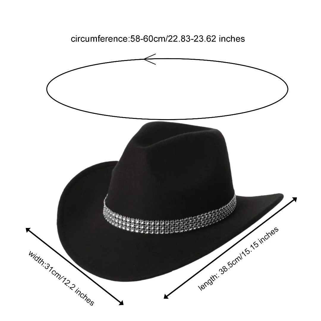 HongLuan White Felt Glitter Costume Hat & Cowboy Hats Rhinestone for Woman, Cowboy Cosplay Female Accessories & Cowgirl Cap